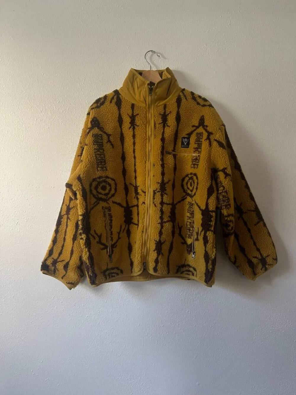 Mustard yellow SUPREME x SOUTH2 WEST8 collab fleece zip up